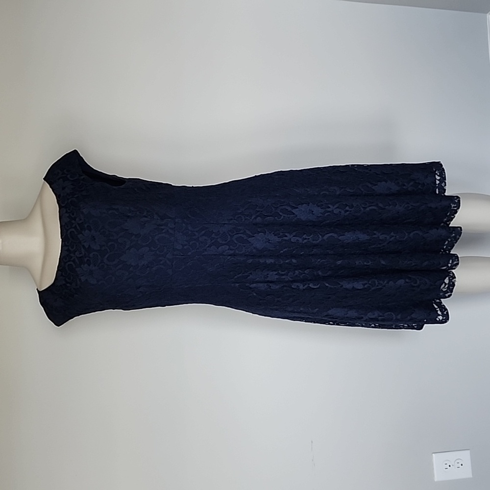 Lauren Ralph Lauren navy blue lace cap sleeve dress-10 - Picture 1 of 8